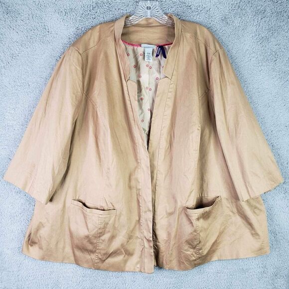 Catherines Blazer Open Front Jacket Plus Size 4X 30/32W Khaki Tan Canvas Pockets - Picture 9 of 11
